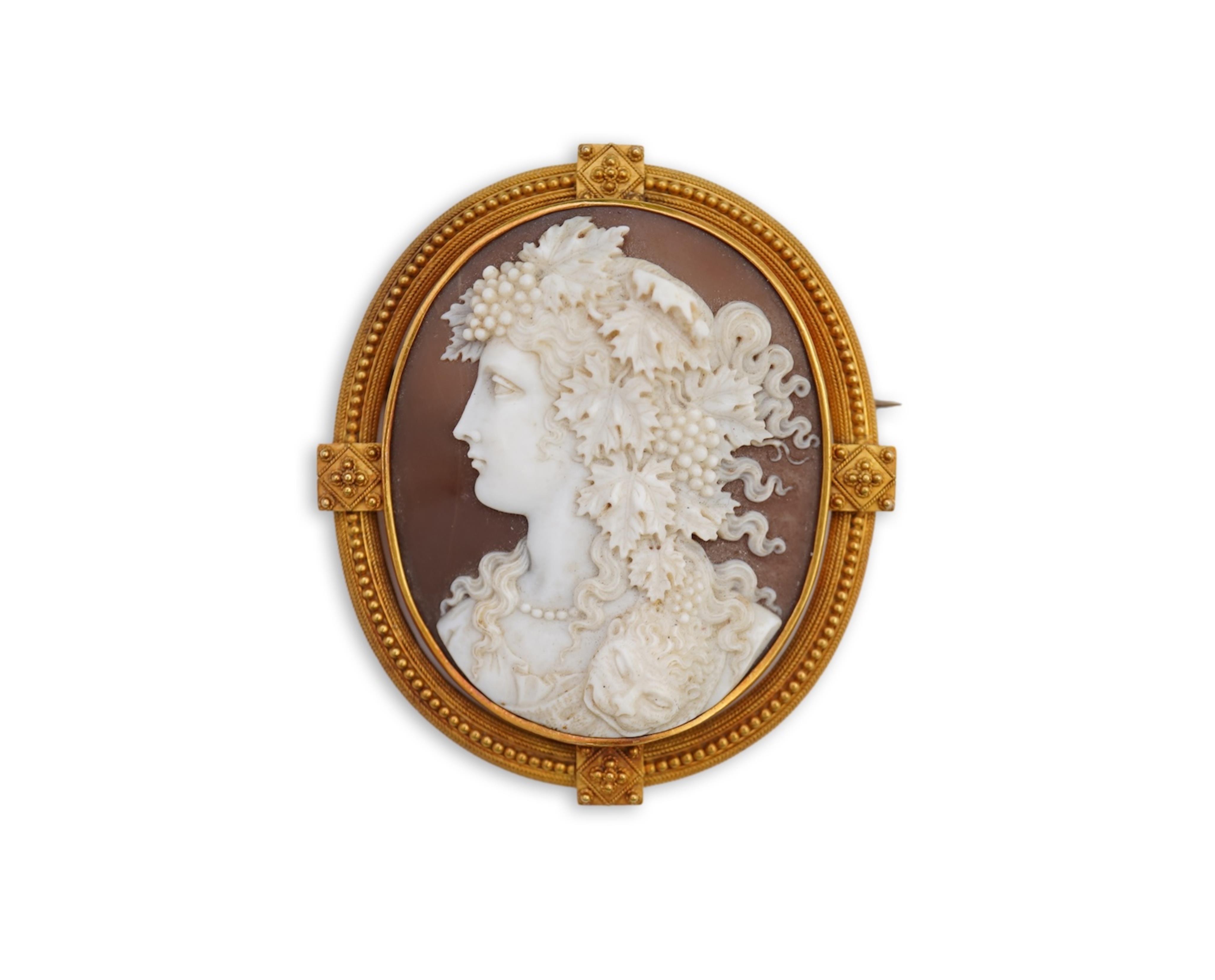 A carved shell cameo brooch, second half 19th century